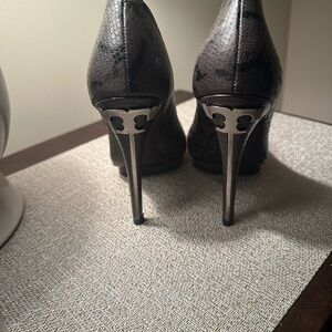 Tory Burch Black Snakeskin Heels
